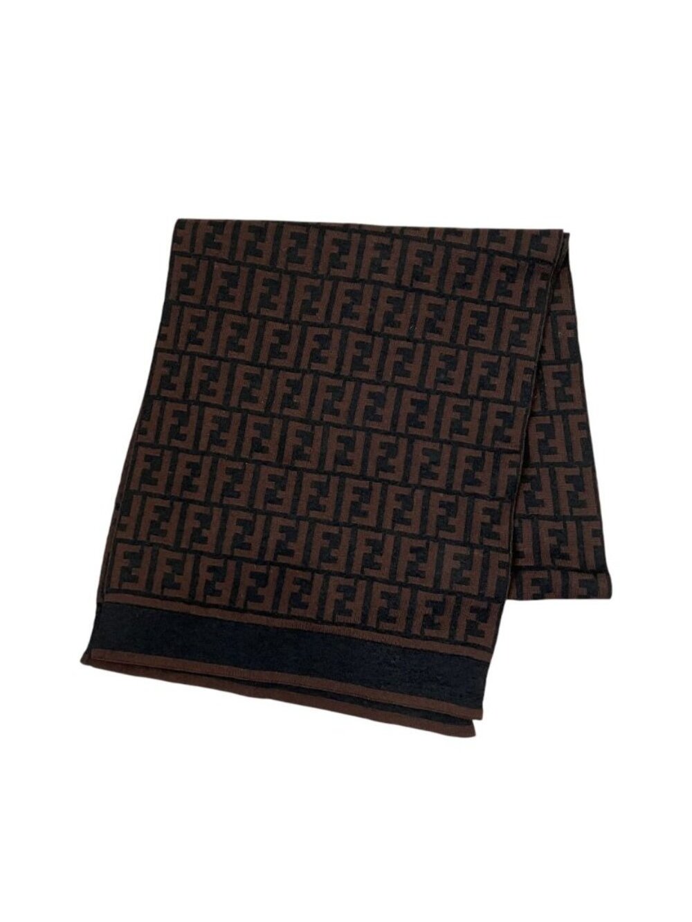 Fendi Vintage Zucca Pattern Knit Scarf Brown Black